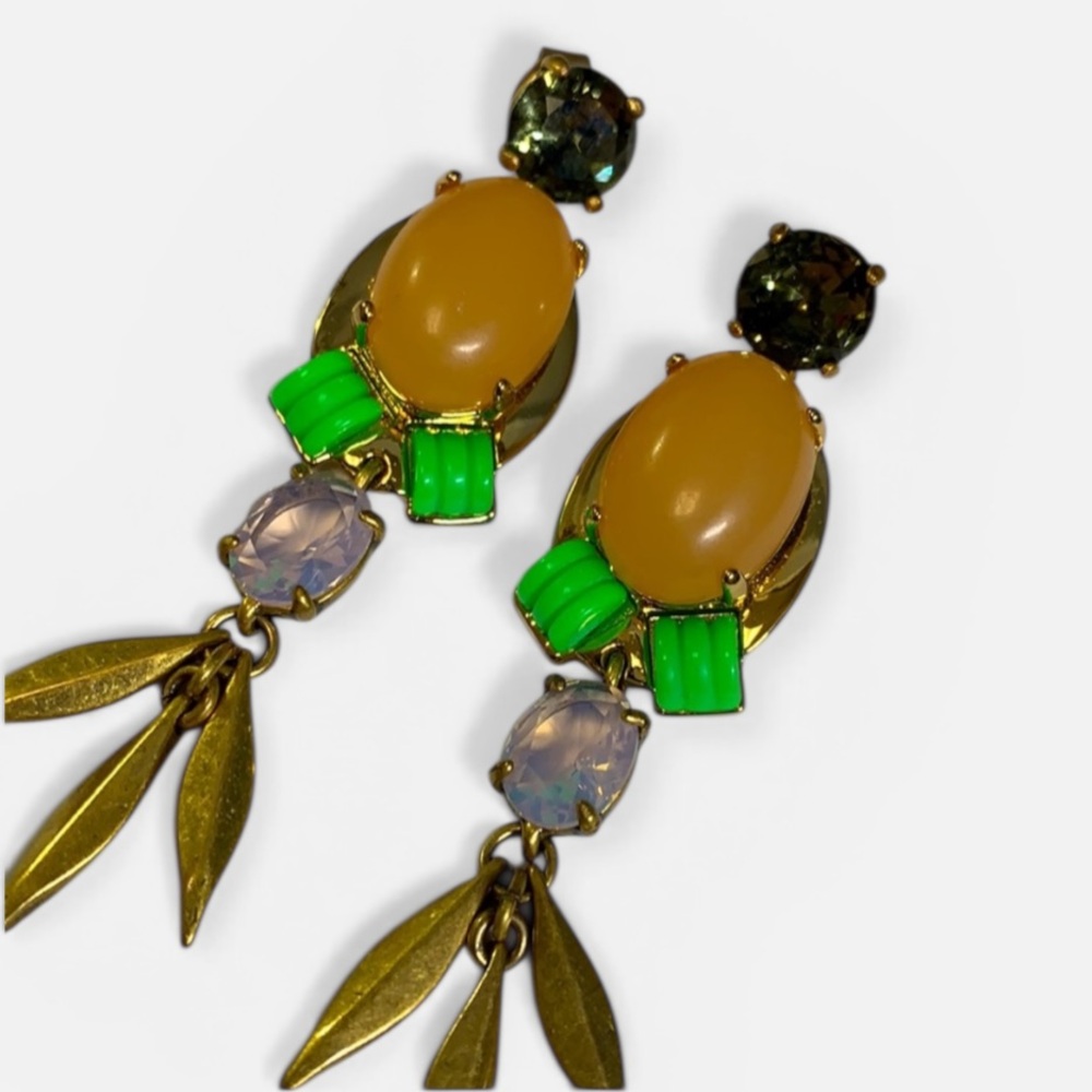 J Crew Peach Cabochon Crystal Drop Neon Earrings